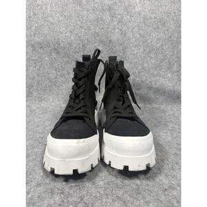 Steve Madden Linzi Black Canvas Platform Lug Sole Combat Boots Womens Size 10